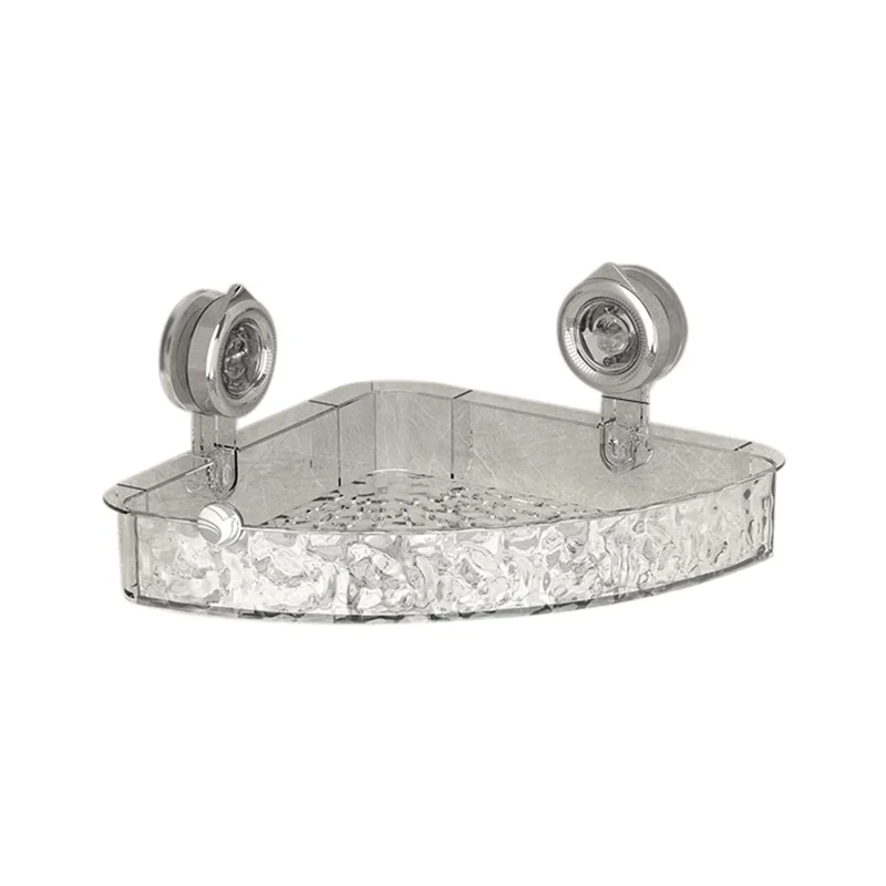 No-Drill, Light Luxury Style Glacier Pattern Suction Cup Shelf,Bathroom Shower Organizer Durable Transparent Fan Style