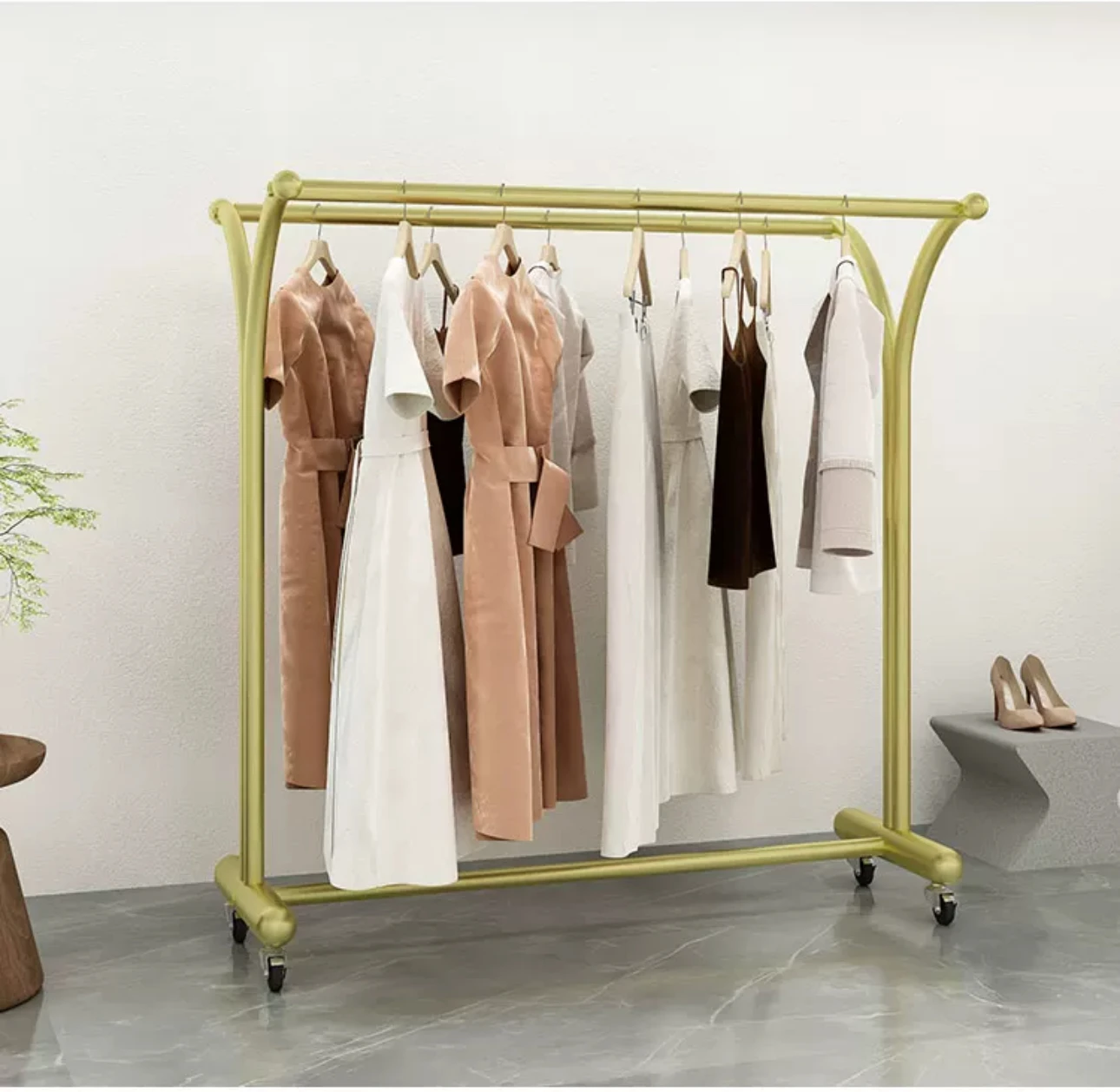 

Double-pole floor-mounted clothes hanger online celebrity clothes double-row display rack clothickened hanger pulley