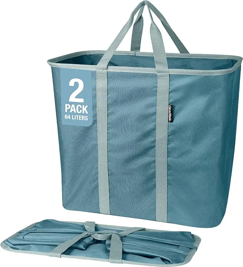 CleverMade Collapsible Laundry Caddy, Teal 2PK-64L (17 Gal) Large Foldable Laundry Basket with Sturdy Pop-Up Wire Frame