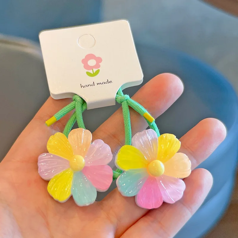 

2PCS Cute Seven Colored Flower Girls Kids Elastic Hair Bands Hair Accessories Children Hair Ties Baby Headwear