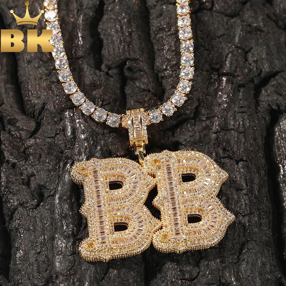 TBTK Personalized Baguettercz Letter Paved Cubic Zirconia Custom Name Peandant Chain Necklace Charm Hiphop Jewelry For Gift