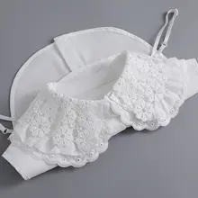 Grande lapela coleiras falsas para as mulheres camisa floral rendas coleiras falsas botão para baixo destacável meia camisa colarinho roupas acessórios