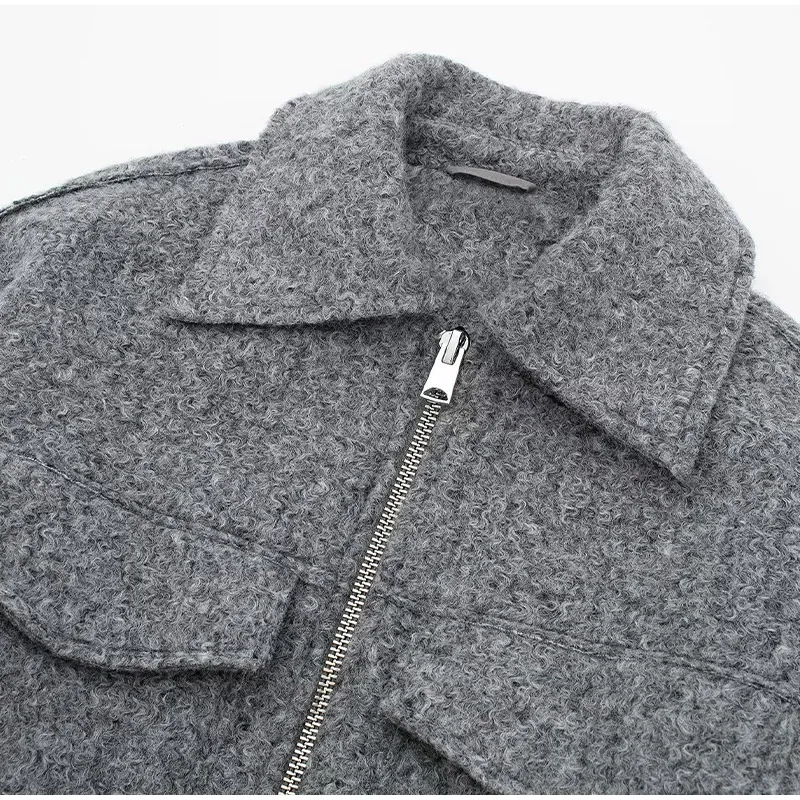 Sa0ece555c0634508a8124ae7473b1054M Spring Turn-down Collar Cropped Jacket For Women Elegant Warm Short Coats Female Street Zipper Long Sleeve Pocket Outerwear Mallzona