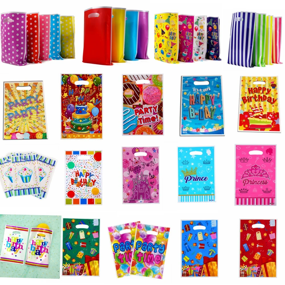 10-50pcs Printed Gift Bags Polka Dots Plastic Candy Bag Child Party Loot Bags Boy Girl Kids Birthday Party Favors Supplies Decor