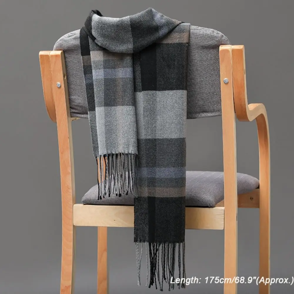 Men's Winter Scarf Soft Long Cashmere Feel Scarves For Men With Fringes