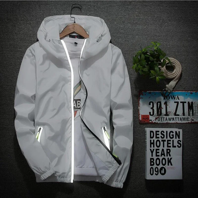 (S-7XL) Sun-Protective Men's Cycling Windbreaker Reflective Camping Hiking Fishing Jacket Lightweight Couples Running Sportswear