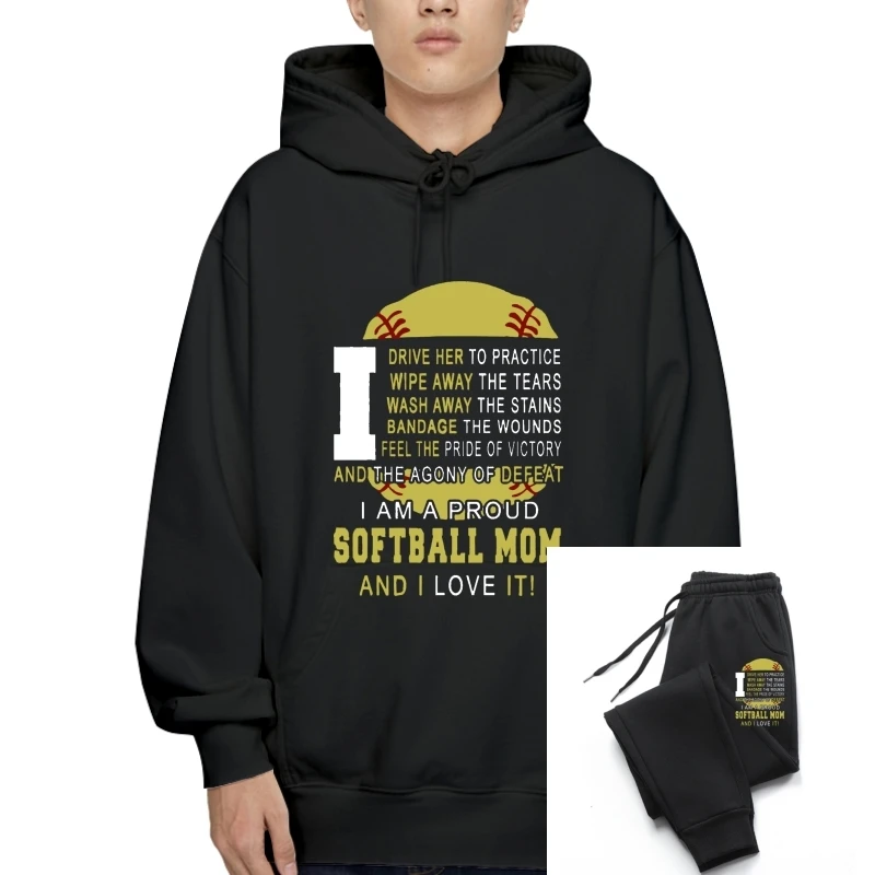 

Men Pullover I Am A Proud Softball Mom And I Love It Black Version Women t-Sweatshirt Hoodies