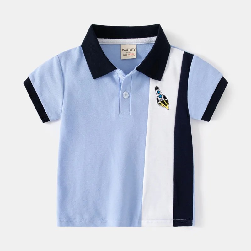 Children's Short SleeveTBoy ShirtPoloSummer Shirt2024New Baby Embroidery Color Matching Top One Piece Dropshipping Tide