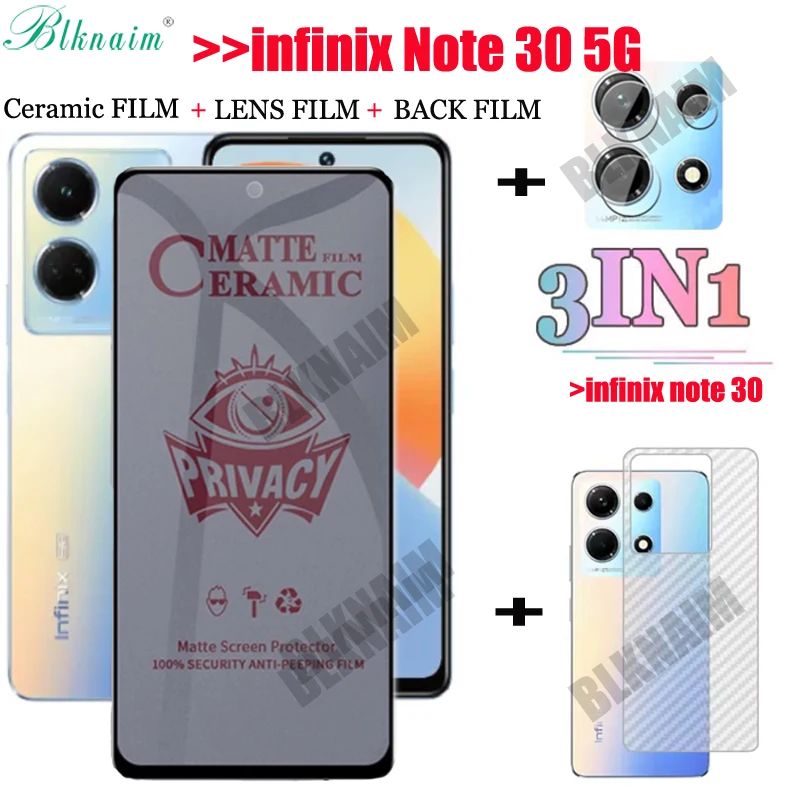 

BLKNAIM 3in1 Full Cover Anti-Spy Screen Protector For infinix Note 30 Privacy Glass For infinix Note 30 VIP Tempered Glass Lens