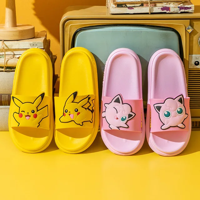 Kawaii Pokemon Pikachu Cartoon Slippers Indoor Boys Girls Unisex Flip Flops Bathroom Non-slip Flat Shoes Beach Sandals Kids Gift 2