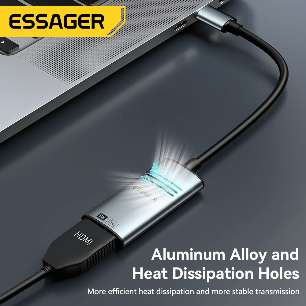 Essager HDMI To USB Type C Adapter For iPhone MacBook Pro Air iPad Samsung Galaxy 8K@60Hz 4K@120Hz/144Hz HD TV Cable Converter ethernet adapter