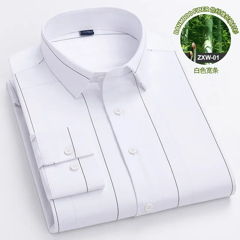 

2023 Spring And Summer New Men's Striped Bamboo Fiber Elastic Shirt Wrinkle-proof non-ironing Business Fashion Casual Shirt