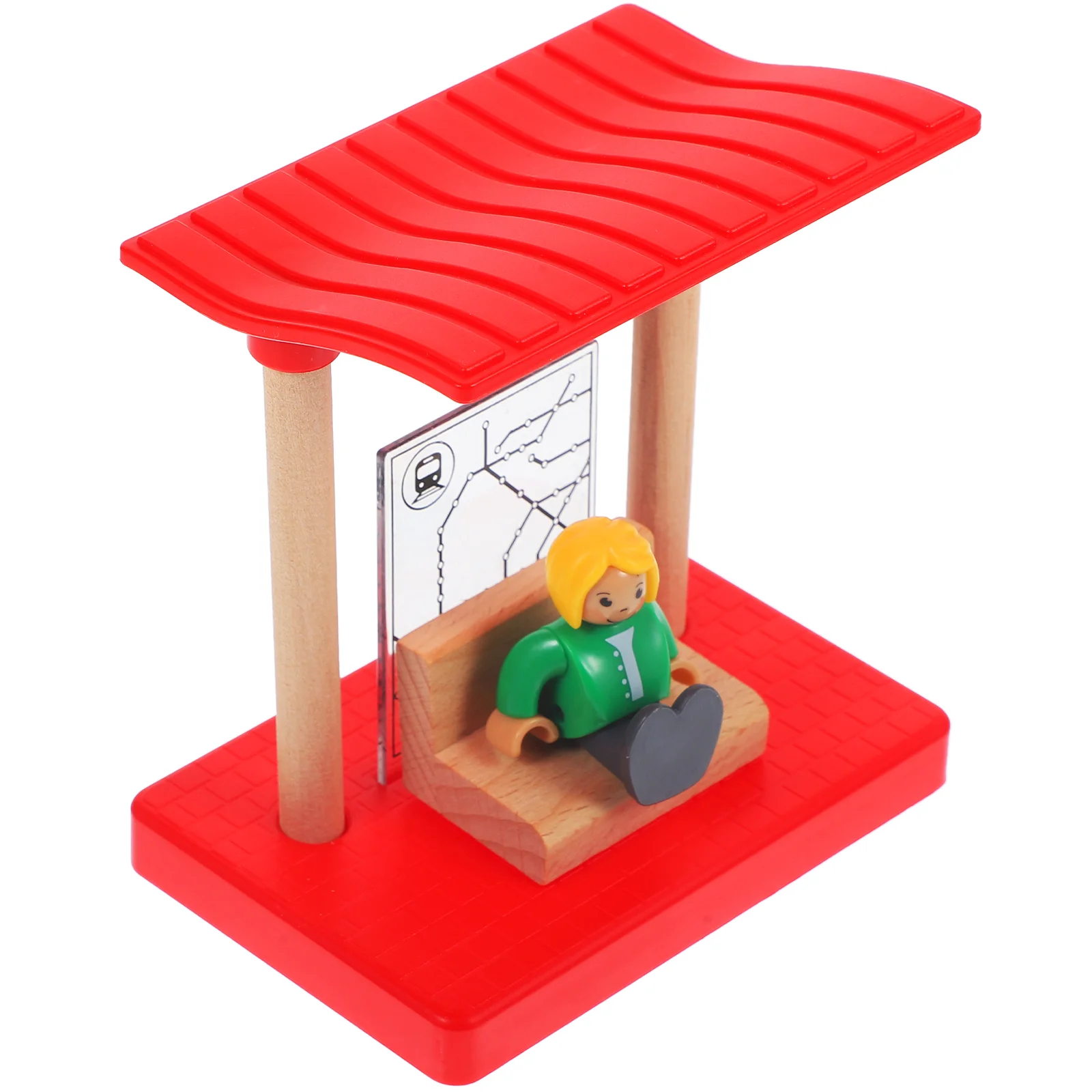 

Wooden Train Building Accessories Kids Model Wooden Railway Station Train Track Accessories Train Track Building Passenger