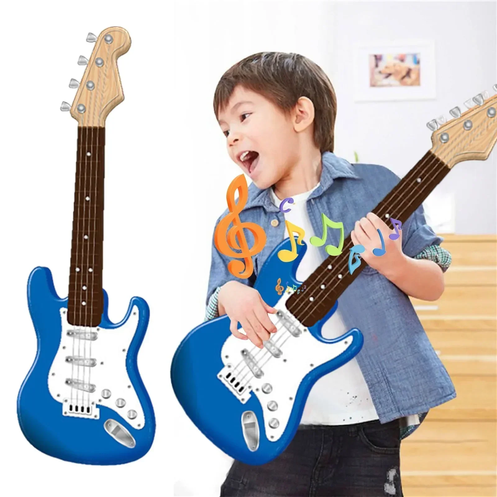 17 Inch Kids Electric Guitar Toy with 4 Strings LED Lights Portable Musical Instrument for Birthday Gifts Beginners Boys Toys