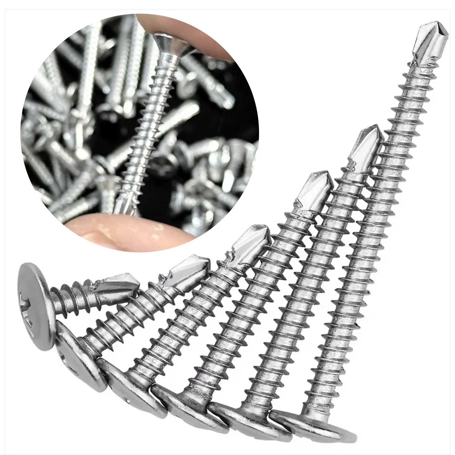 200/20pcs M4.2 Stainless Steel Self-Tapping Screws Cross Flat Head High-Strength Quick Self-Drilling Metal Screw Fixing Fastener