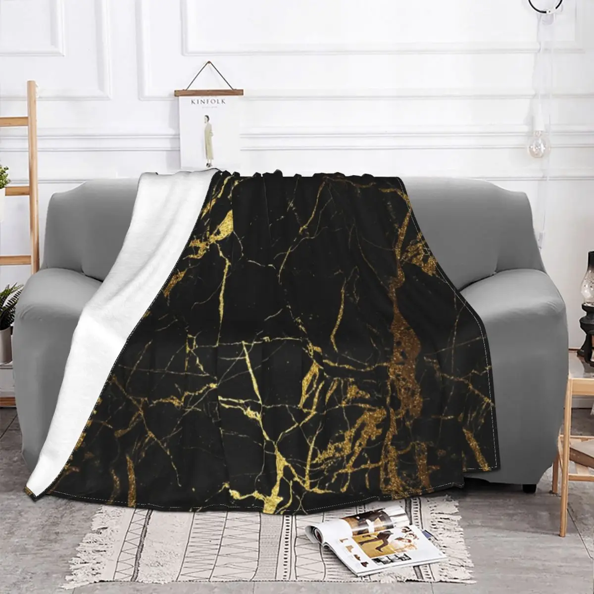 

Black and Gold Marble Texture Blankets Velvet Spring Autumn Nordic Style Super Soft Throw Blanket for Sofa Travel Bedspreads