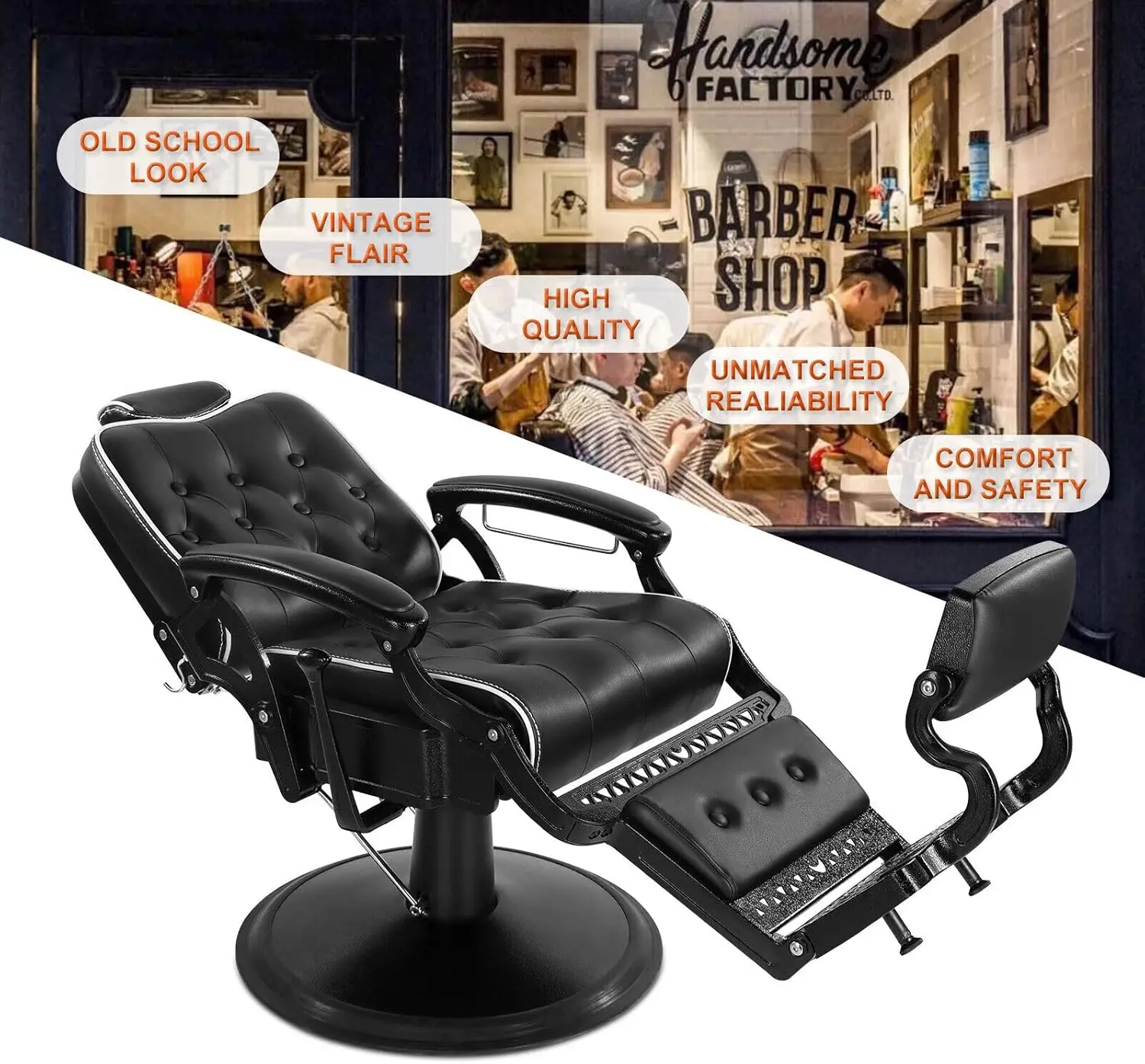 Description Picture 4 of itemBarber Chair All Purpose Hydraulic Recline Salon Chair Beauty Spa Vintage Barber Chair Heavy Duty Chair(Black)