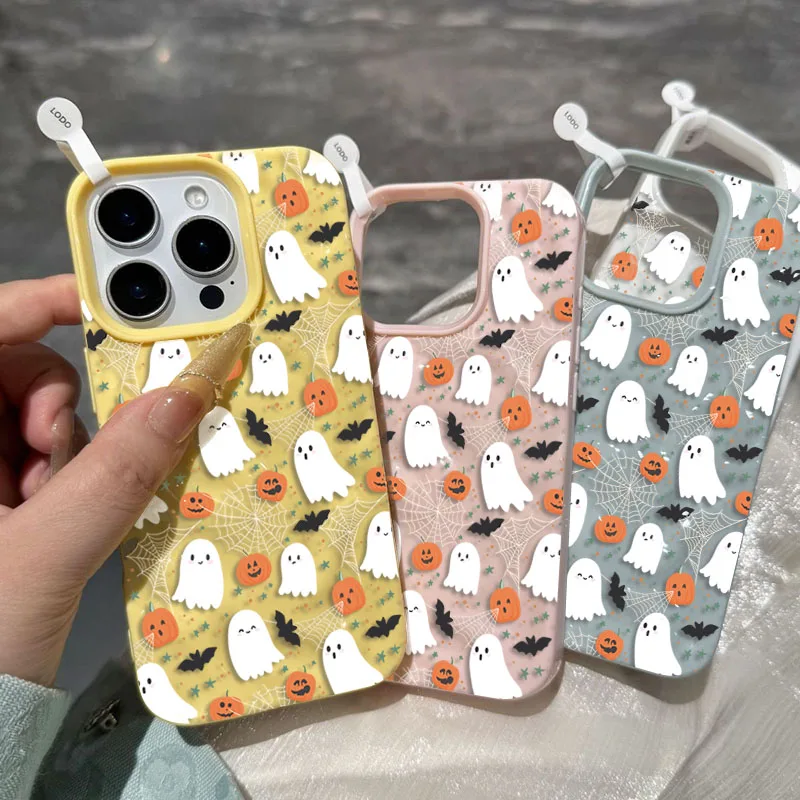 Spooky Ghosts & Pumpkin Halloween Phone Case - Festive Textured Bumper Cover