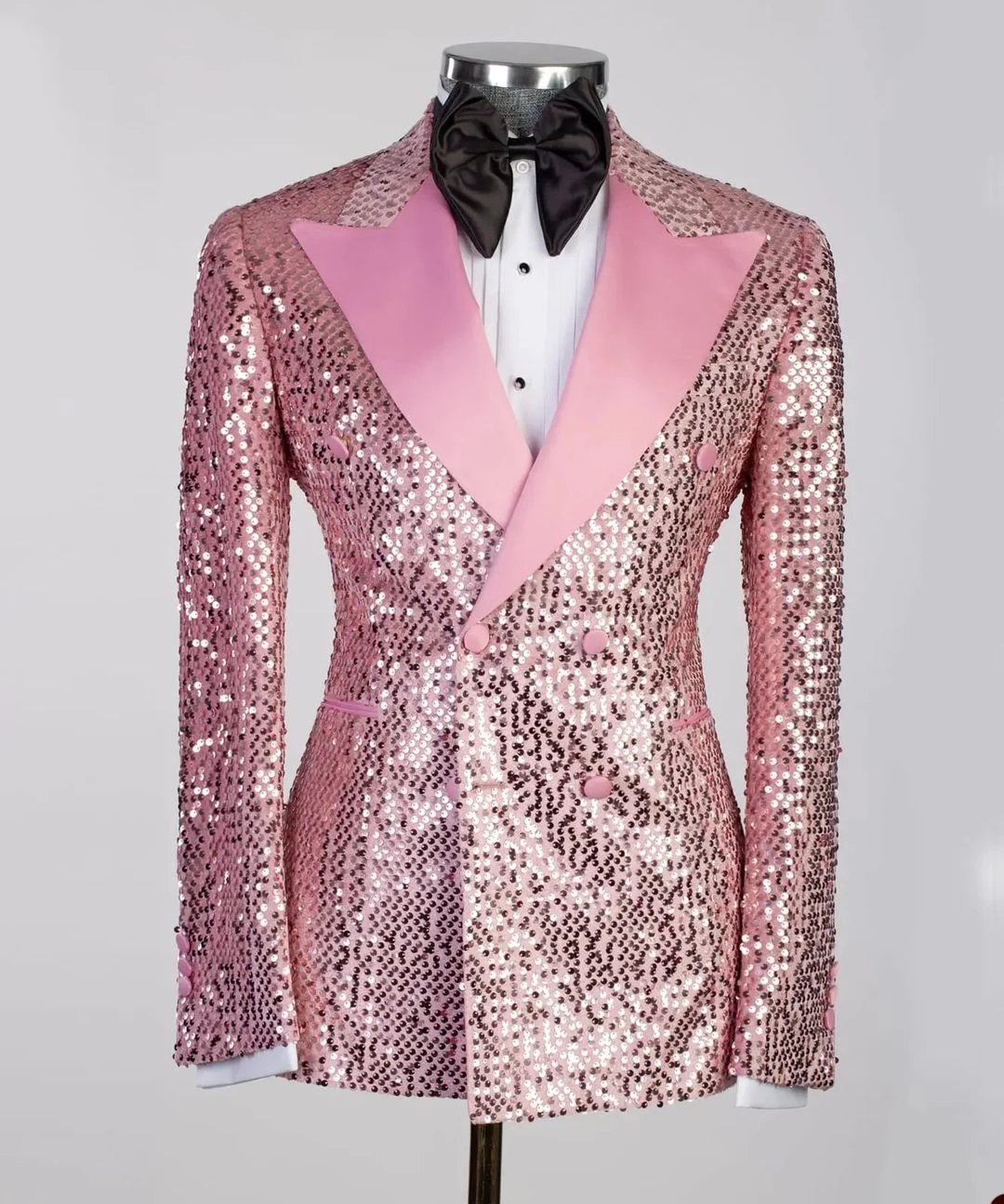 Hot Pink Sequins Men Wedding Tuxedos Double Breasted Groom Wear Tailored Party Prom Coat Business Jacket 2 Pieces