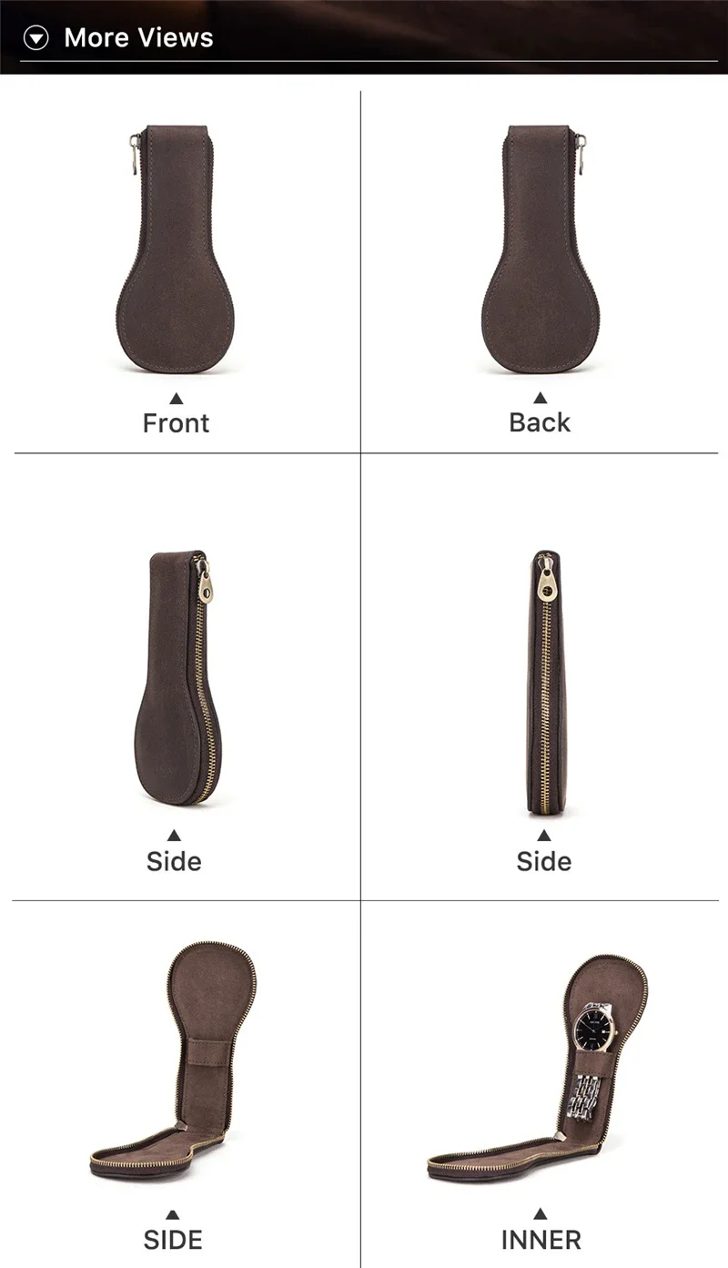Travel Watch Organizer | Soft Cow Leather Watch Box 1-Slot Luxury Zipper Pouch, Portabl... - SKU LWB01223 - UGI Packaging