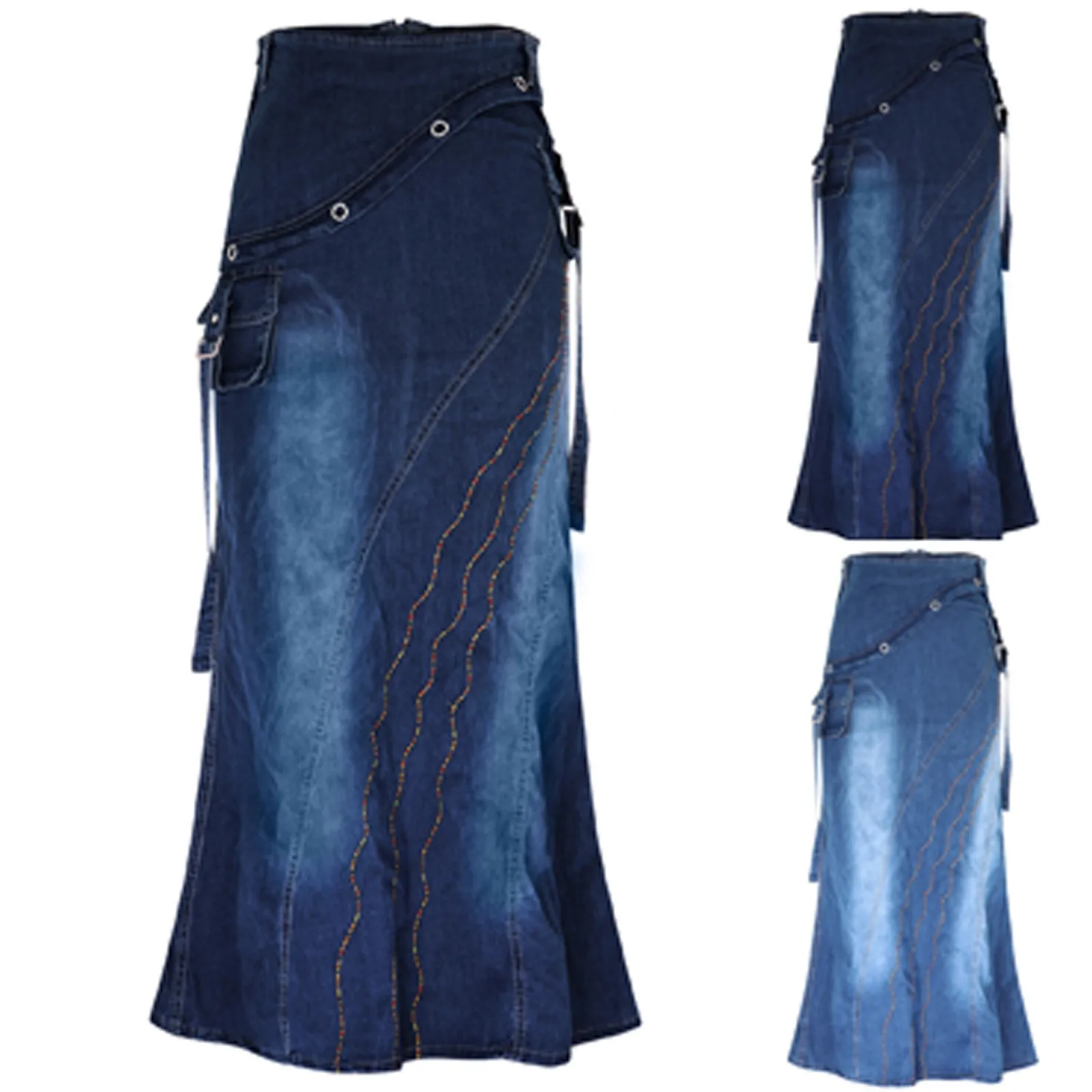 

Retro Women's Jeans Skirts Literary Style Stitching Expandable Fishtail New Summer Denim Skirt High Waist Skirt