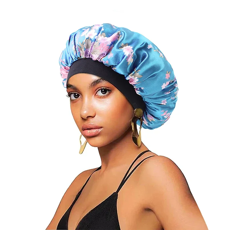 New Satin Hair Caps for Sleeping Women Bath Wide-brimmed Headwear Cover Hat Curly Hair Styling Accessories Hair Cap for Sleeping 5
