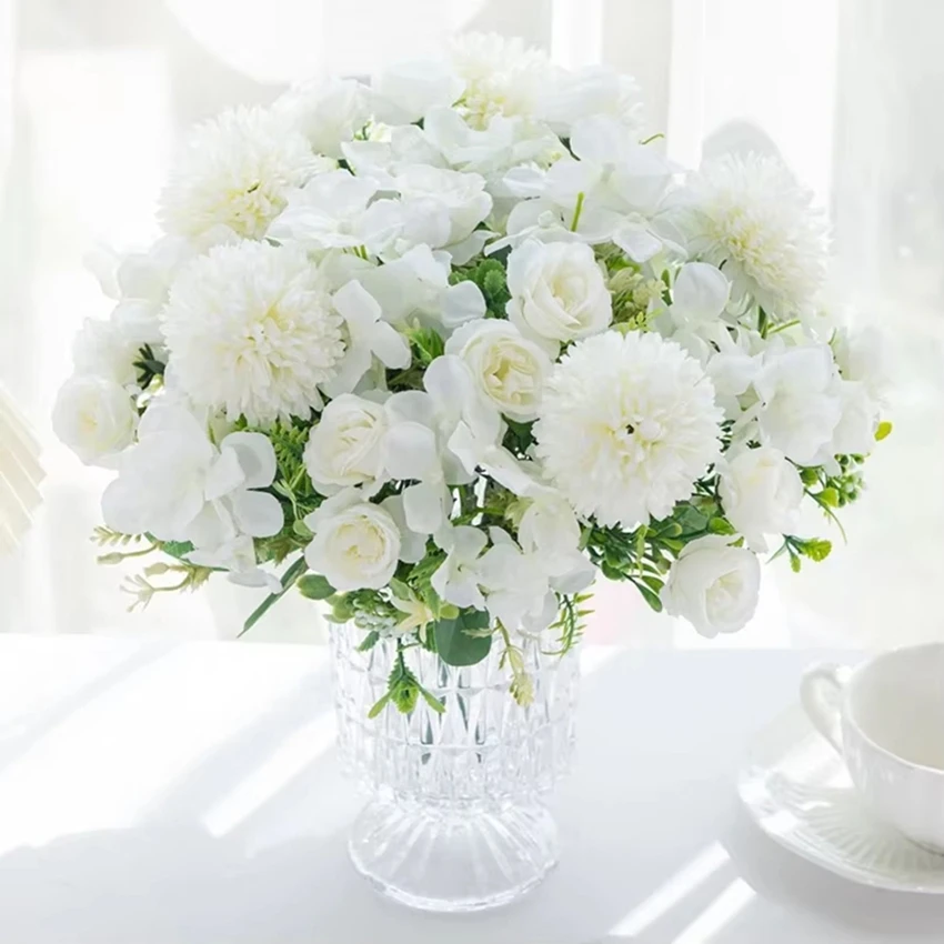 Rosa di seta crisantemo bouquet da sposa fiori artificiali arco nuziale giardino casa camera tavolo decorati ghirlanda accessorio regalo fai da te - immagine 6