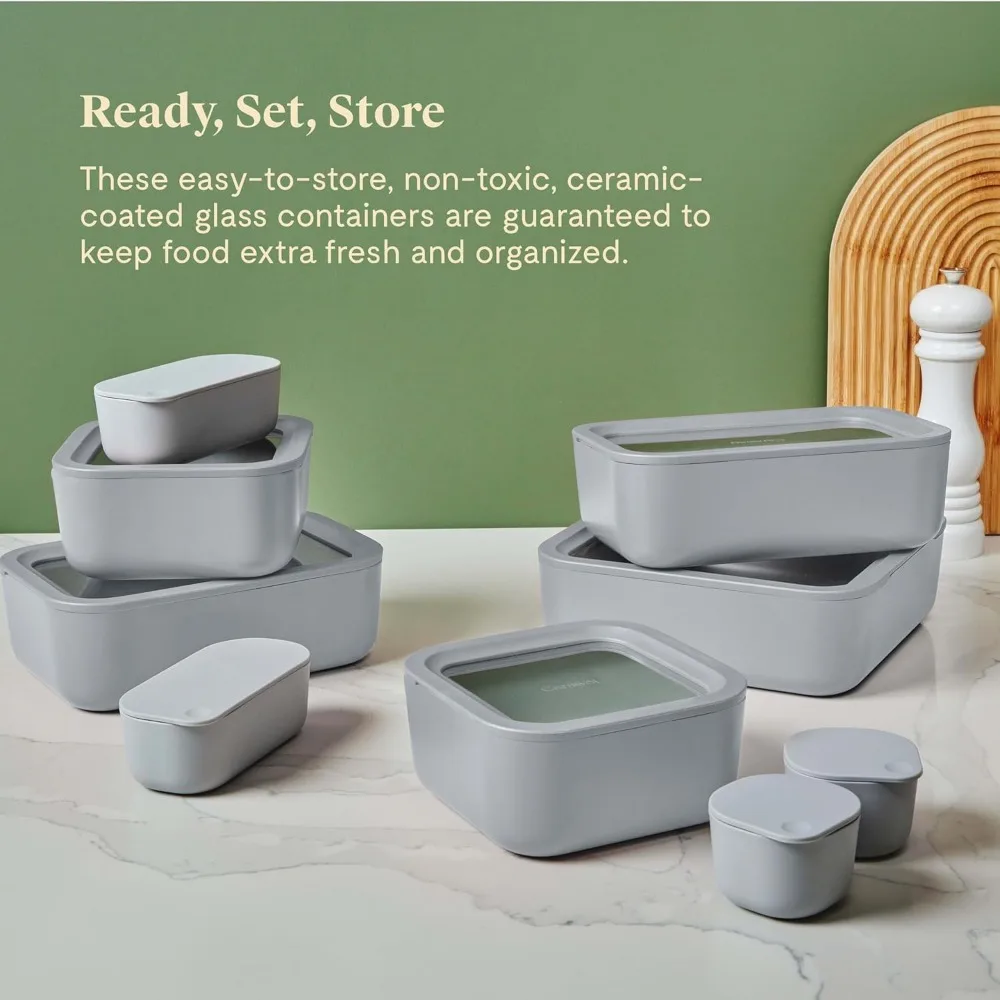 Glass Food Storage Set 14 Pieces Ceramic Coated Food Containers Easy to Store Non Toxic Lunch Box Containers