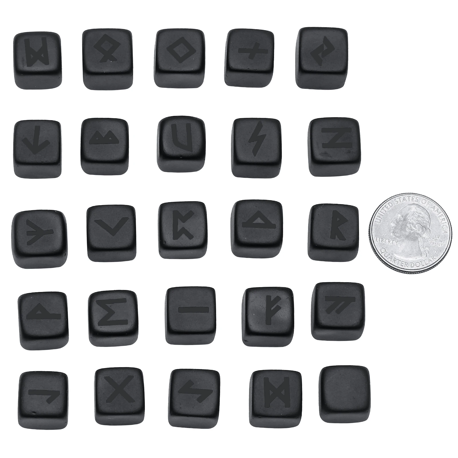25Pcs/Set Black Obsidian Rune Stones With Titanium Engraved Elder Futhark Alphabet Symbol For Charka Balancing Meditation