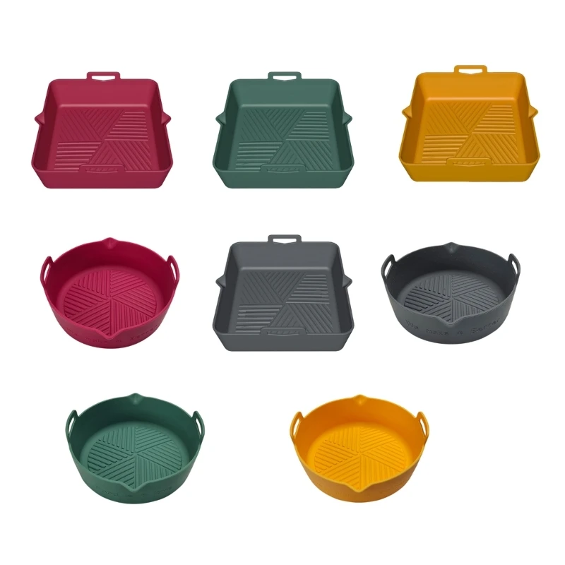 

Air Fryer Baking Tray Silicone Pot Reusable Thin Home Kitchen Pizza Mat With Handles Non Stick Grill Accessories