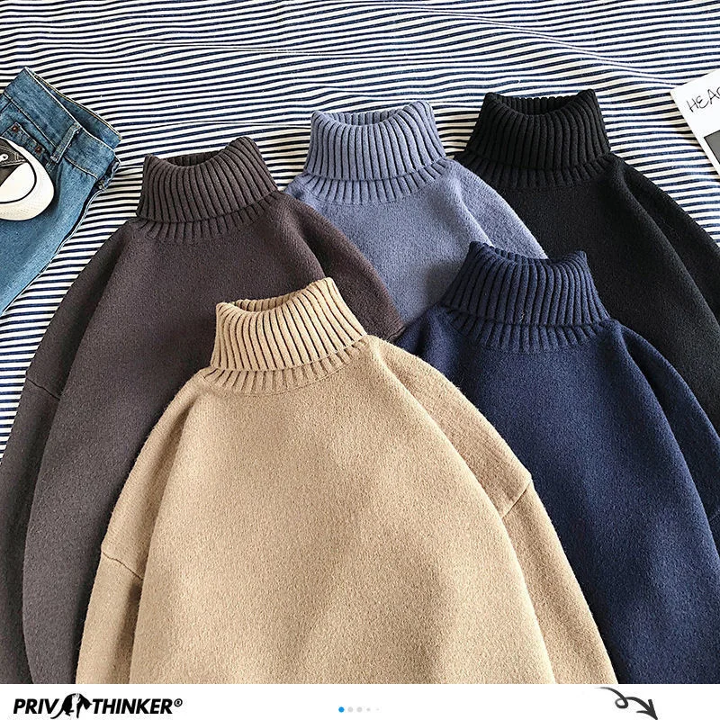 

Winter Warm Men Turtleneck Sweaters Solid Color Korean Man Casual Knitter Pullovers 2024 Harajuku Male M-3Xl Soft