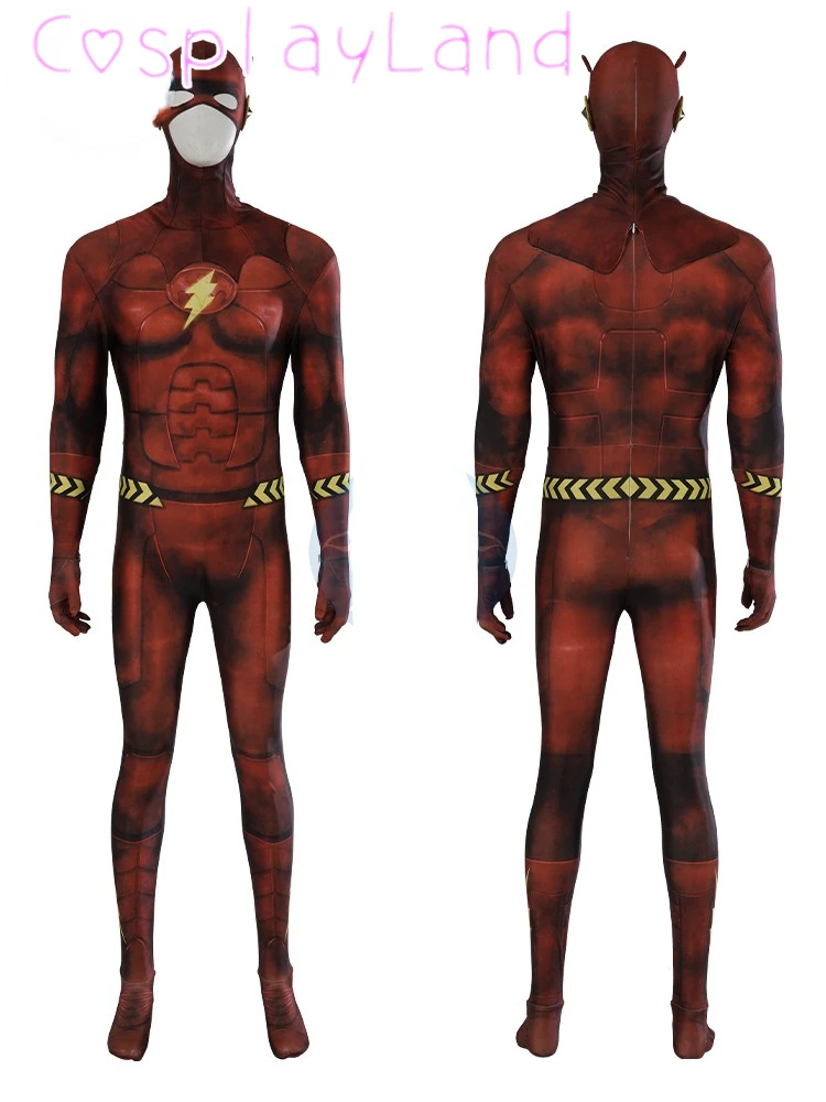 

Carnival Halloween Red Suit Superhero Barry Allen Cosplay Costume Adult Men Stretchy Jumpsuit Bodysuit with Mask Plus Size