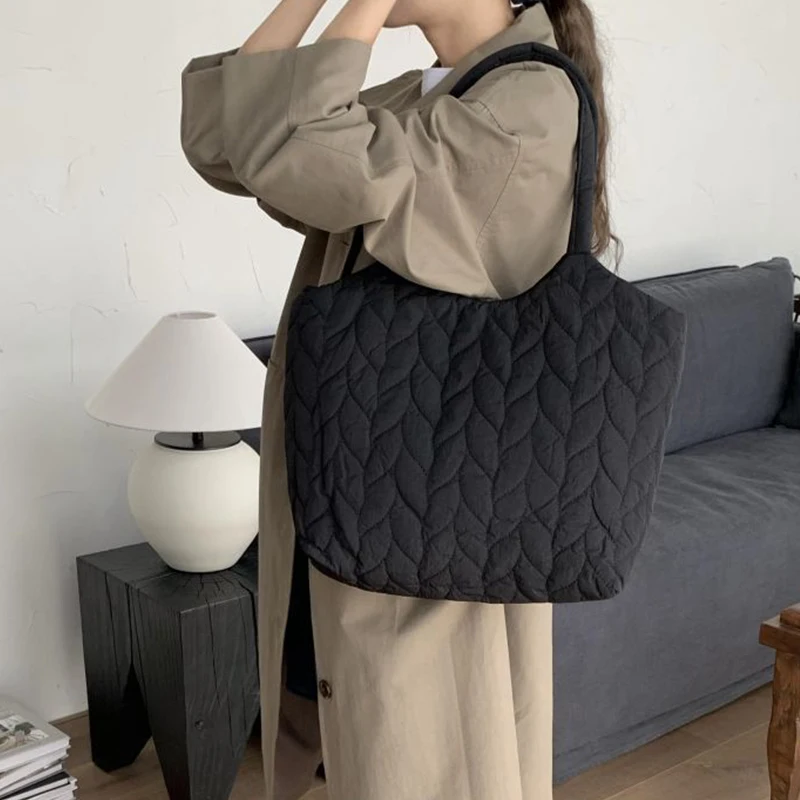 Fashion Quilted Embroidery Thread Handbag Lightweight Puffy Top-Handle Bag Large Capacity Ladies Shopper Totes Shoulder Bag