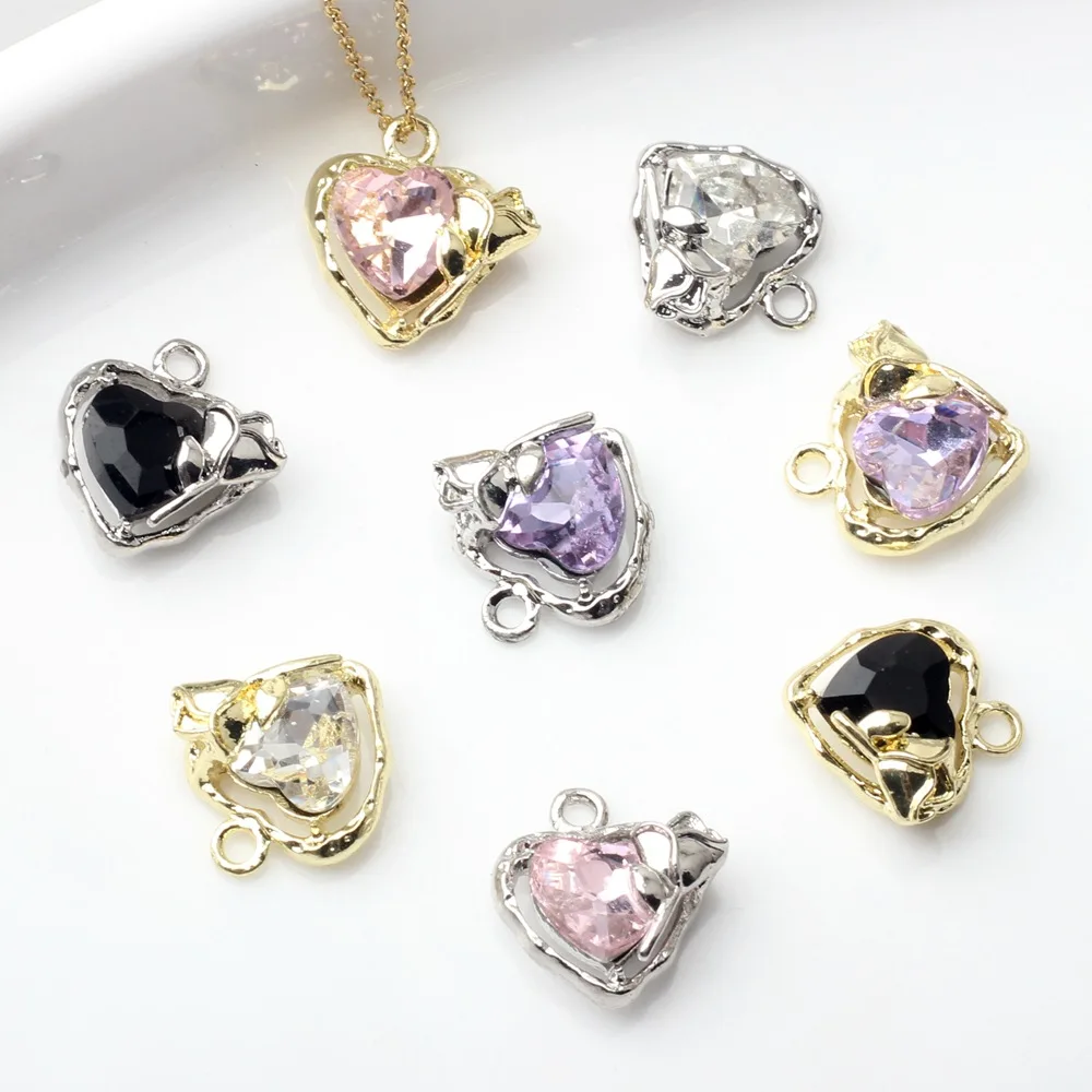 

10pcs Alloy Hollow Out Color Inlay Crystal Heart Shape Pendant Women Earring Ornament Necklace Bracelet Jewelry DIY Accessories