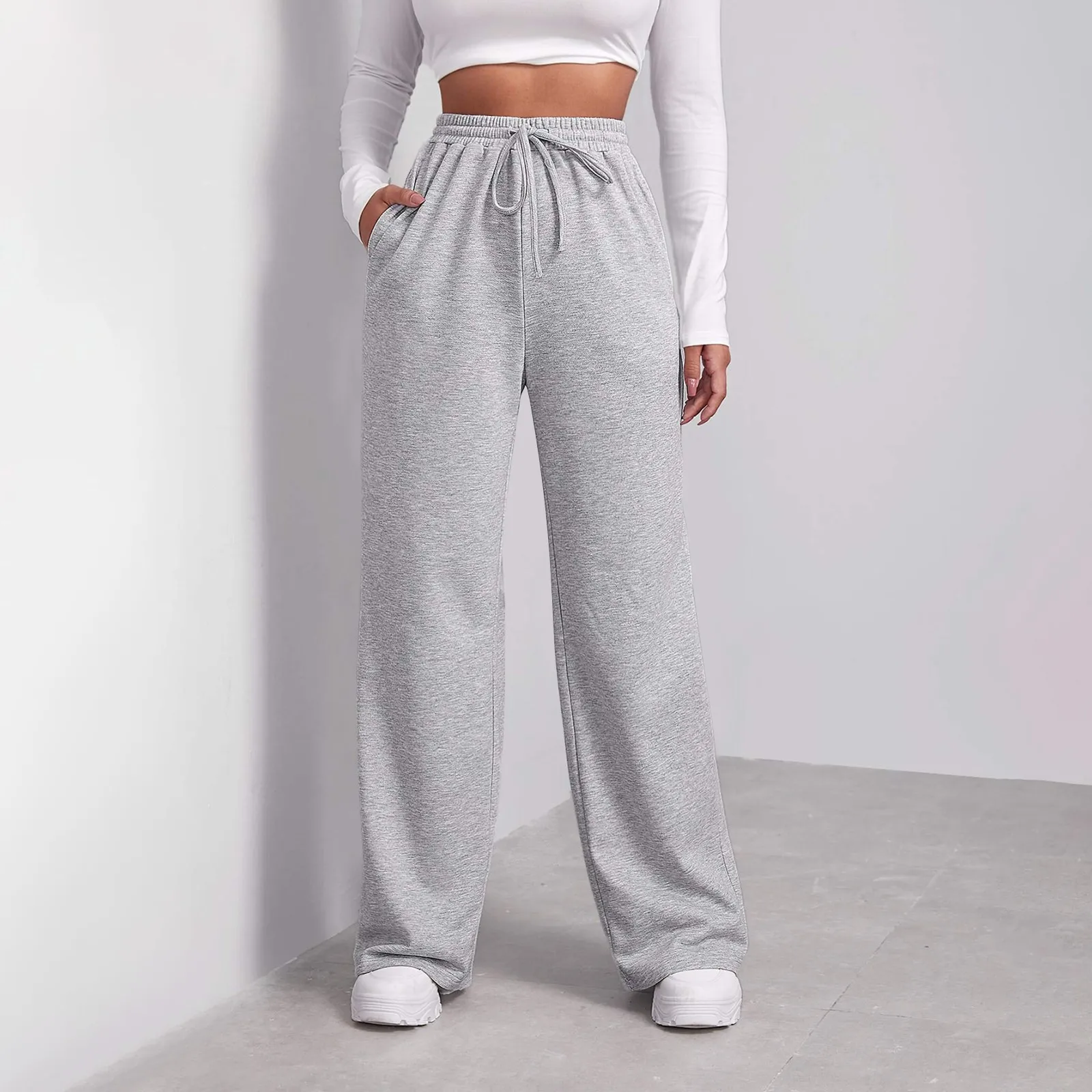 

Wide Leg Pants For Women’s Fleece Lined Sweatpants Straight Pants Bottom All-math Plain Fitness Joggers Pants Travel Basic