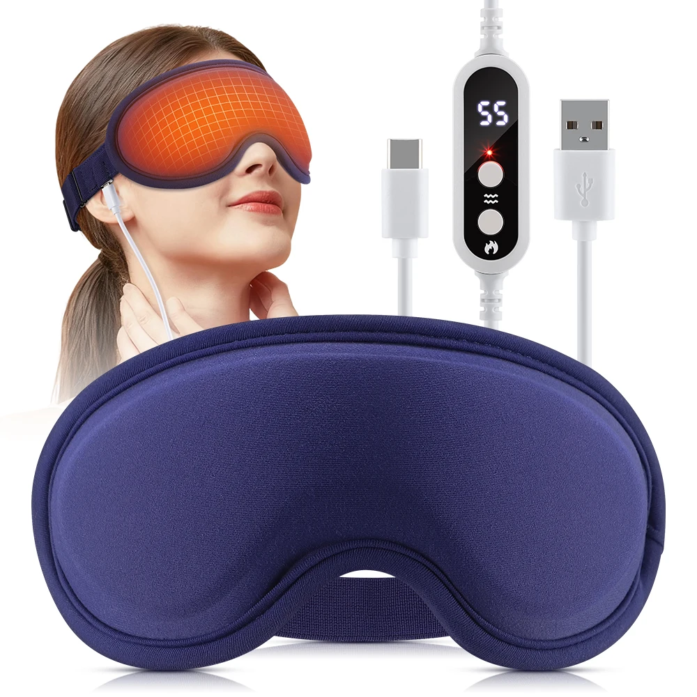 Hot Compress Eye Mask USB 6 Vibration Massage Dry Eyes Relief Heated Steam Eyemask with Remote Control For Sleeping Office