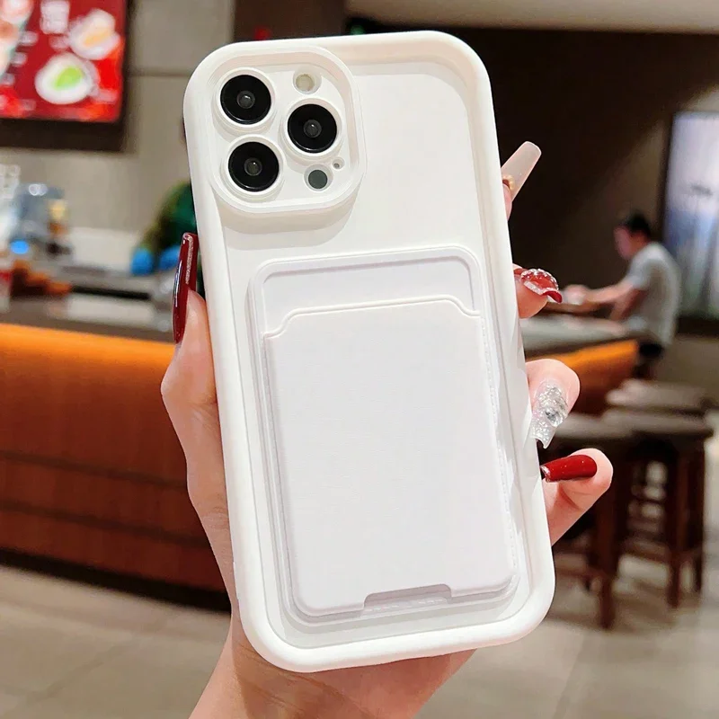 Silicone Soft Shockproof Phone Case with Card Holder - Candy Color Cover