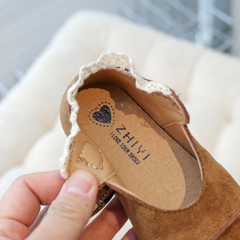 Spring Autumn Kids Flats Shoes Lace Ruffles Little Girls Princess Suede Shoes Soft Hook Loop Non Slip Children I02013