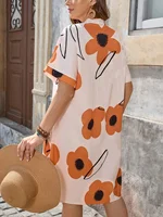 2025 New Plus Size Women's Floral Print V Neck Loose Elegant Short Sleeve Vacation Casual Loose Dress - Image 2