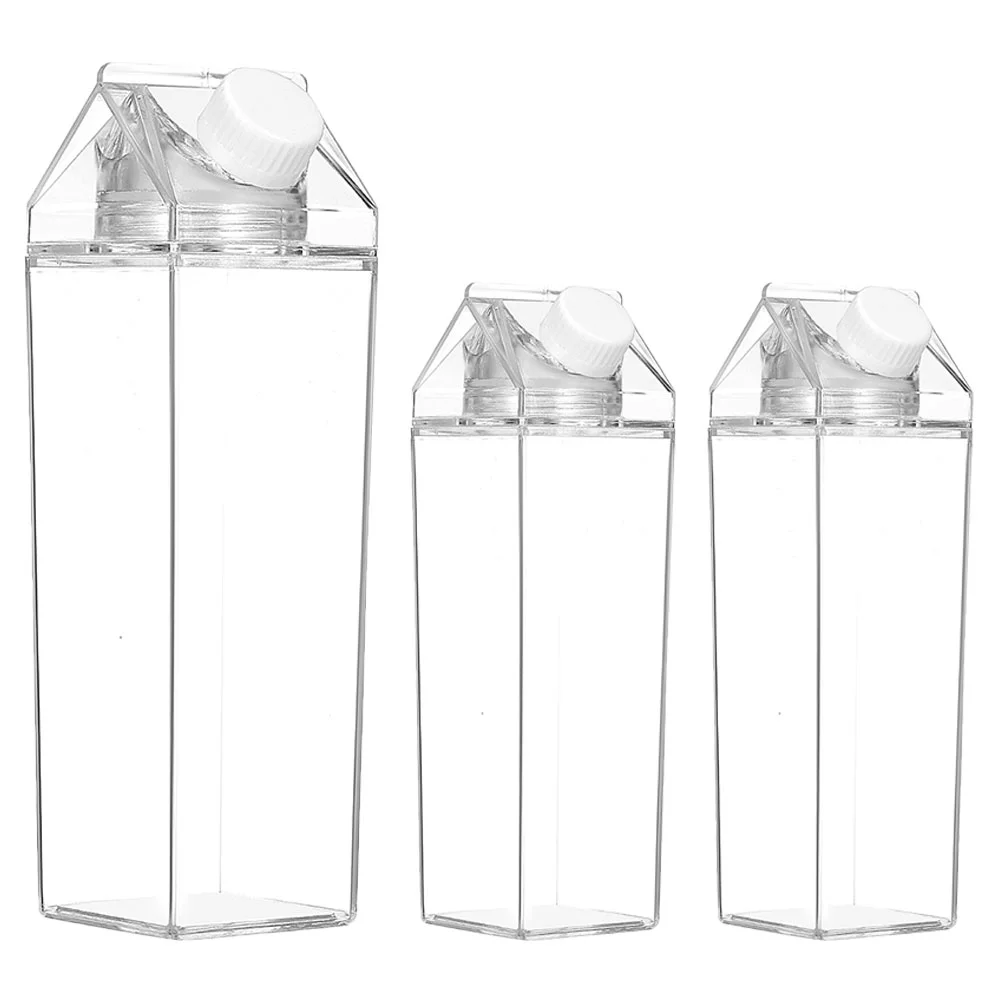 

3 Pcs Square Milk Cup Juice Storage Containers for Fridge Convenient Bottles Clear Vintage Water School Travel Accessories