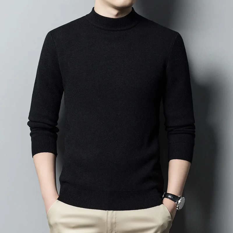 Men's Cashmere Sweater Half Turtleneck Knit Pullovers for Male Youth Slim Knitwear