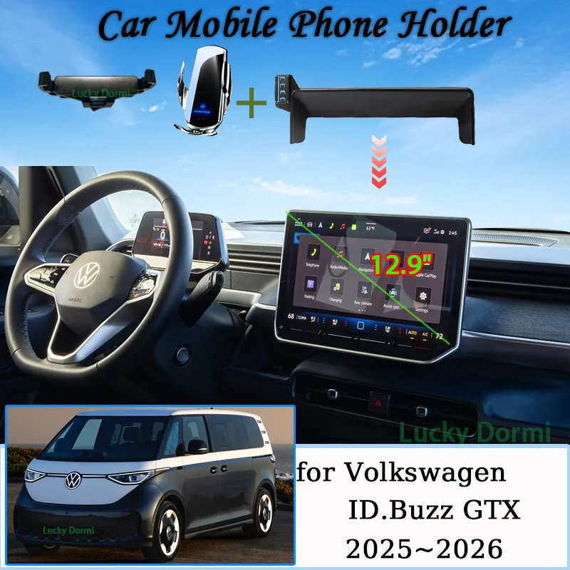 Car Mount for Volkswagen ID.Buzz GTX 12.9" Screen Panel Fixed Base Phone Holder Wireless Charging Phone Stand Car Accessory