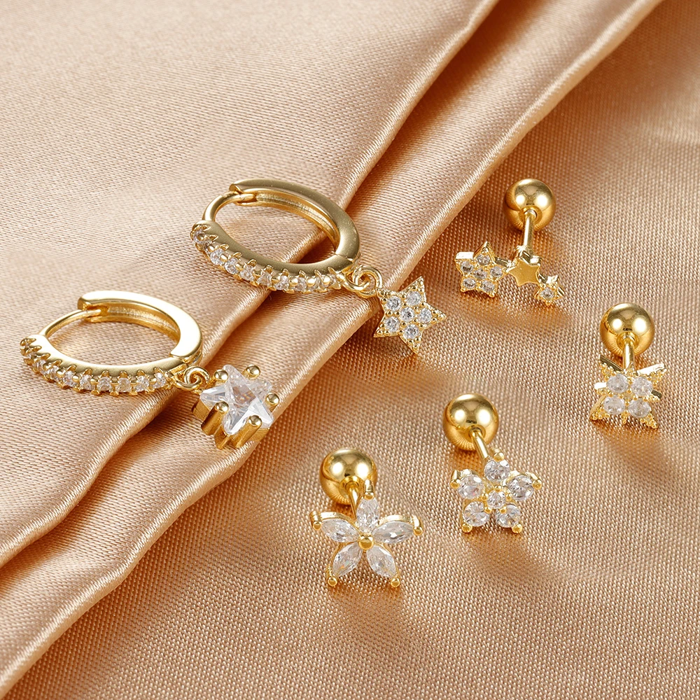 Set da 3 pezzi di orecchini a perno in argento con zirconia marquise