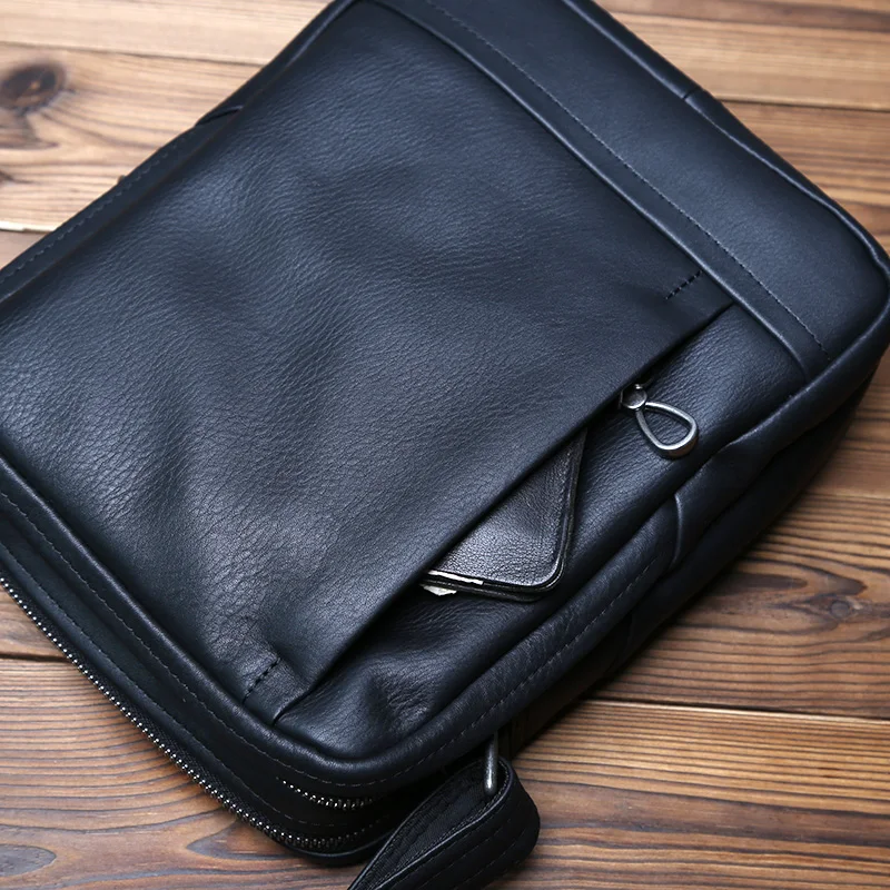 NZPJ Men's Shoulder Bag Top Layer Cowhide Trend Messenger Bag Leather Casual Youth Fashion Men's Bag Suitable For 10 Inch Ipad