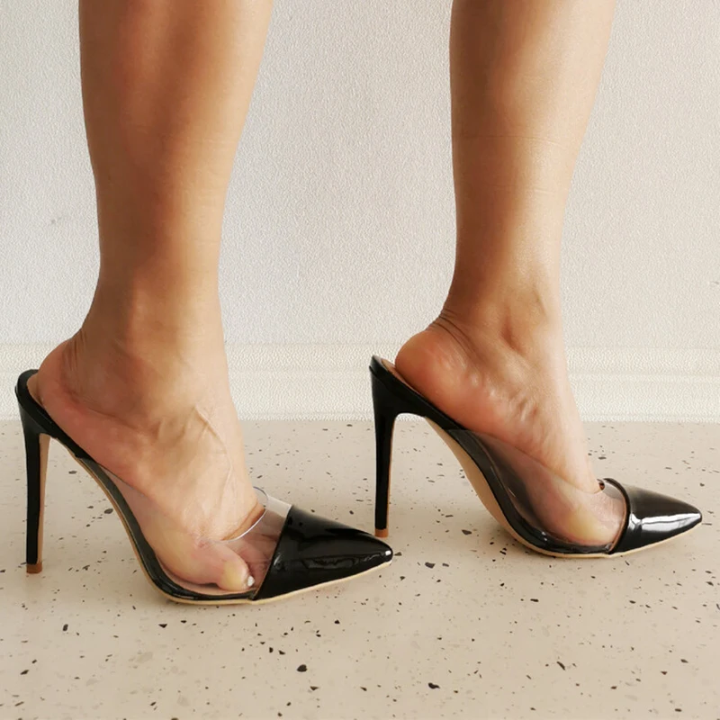 Kolnoo New Hot Real Pictures Ladies Stiletto Heels Slippers PVC Patchwork Leather Pointed-toe Sandals Evening Club Fashion Shoes