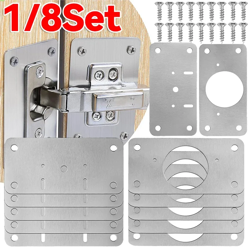 Stainless Steel Hinges Hinge Repair Plate Kitchen Cabinet Door Hinges Mounting Screw Fixing Brackets 1/8Pairs Furniture Hardware Tools