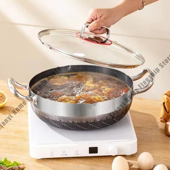 Padella antiaderente da 26 cm Wok Pentola per zuppa in acciaio inossidabile con coperchio Fornello a induzione a nido d'ape Fornello a gas Pentole da cucina durevoli 1