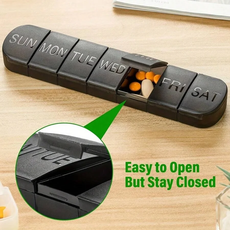Portable Weekly Pill Organizer with 7-Day Compartments for Medicine and Supplements
