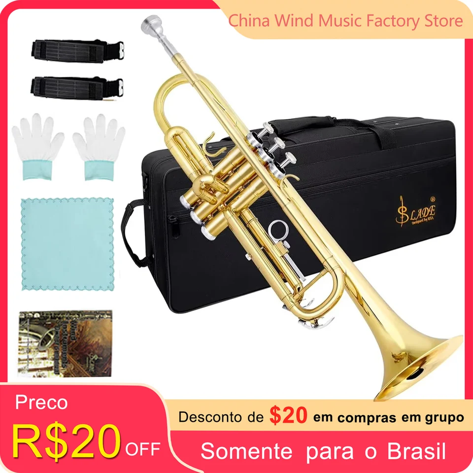 トランペット SLADE DESIGNED USA SLADE Bb Trumpet Brass Instrument Standard Brass Trumpet Set for