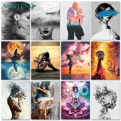 SDOYUNO Oil Paint By Numbers Kits Figure Painting By Numbers On Canvas Women Frame 60x75cm Scenery Draw Painting DIY Home Decor